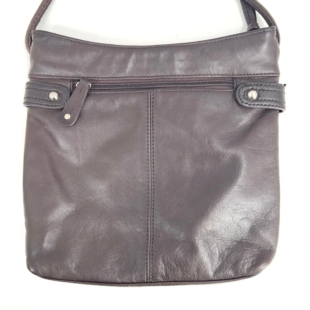 Tignanello Womens Crossbody Bag Dark Brown Leather Multi-Pocket Small-Medium